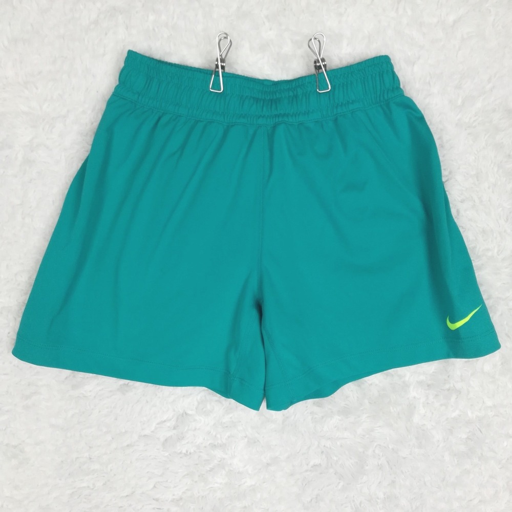 Nike Womens Shorts Athletic Teal Neon Yellow Swoosh 4" Dri-Fit Training XS